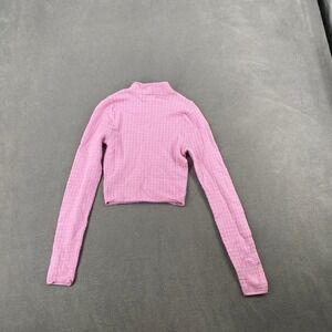 LA Hearts Pink Textured Waffle Knit Mock Neck Long Sleeve Crop Top XS